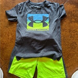 Under Armour Kids Charcoal and Neon Green Tee